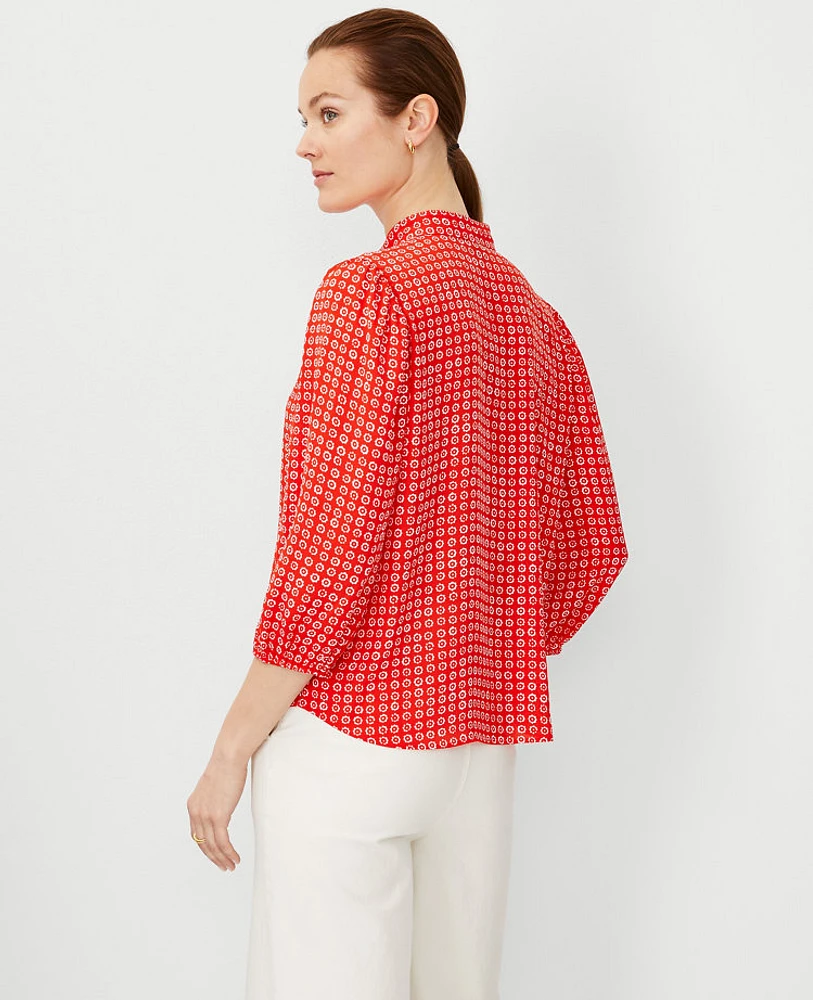 Ann Taylor Geo Button Down Shirt Fiery Red Women's