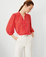 Ann Taylor Geo Button Down Shirt Fiery Red Women's