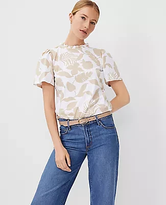 Ann Taylor Petite Pima Cotton Ruffle Neck Tee