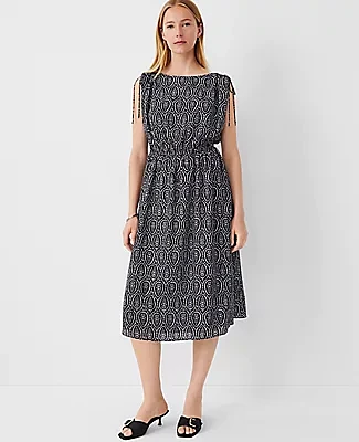 Ann Taylor Geo Sleeveless Flare Midi Dress