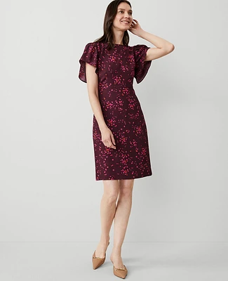 Ann Taylor Floral Flare Dress Plum Rose Women's