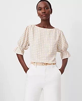 Ann Taylor Petite Ruffle Mixed Media Puff Sleeve Top