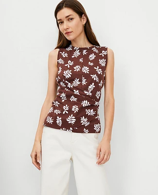 Ann Taylor Petite Leafed Pima Cotton Asymmetrical Shell Top Brown Stone Women's