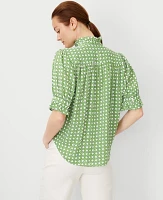 Ann Taylor Petite Geo Ruffle Button Top Matcha Women's