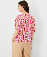 Ann Taylor Petite Geo Button Popover Top Bold Pink Women's