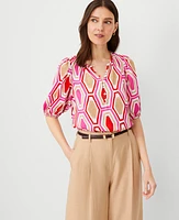 Ann Taylor Petite Geo Button Popover Top Bold Pink Women's