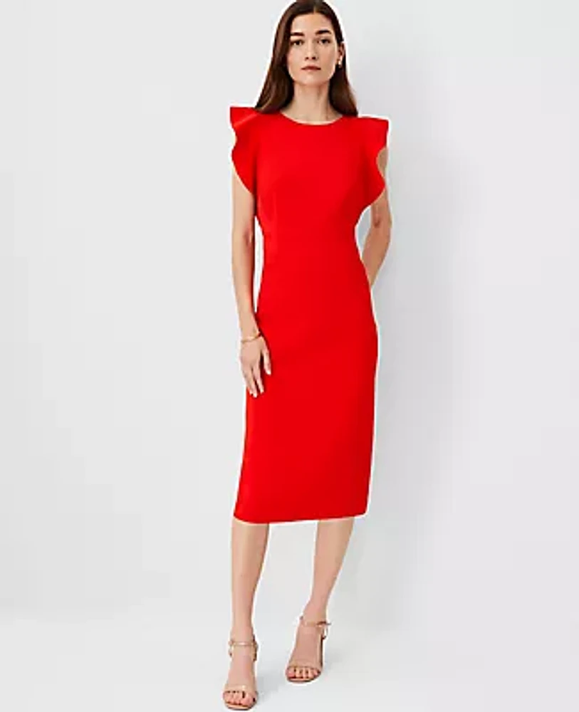 Ann Taylor Petite Ruffle Shoulder Sheath Midi Dress