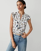 Ann Taylor Paisley Mixed Media Ruffle Shell Top Winter White-Baguette Women's