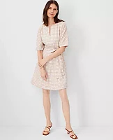 Ann Taylor Tall Lattice Linen Blend Split Neck Flare Dress