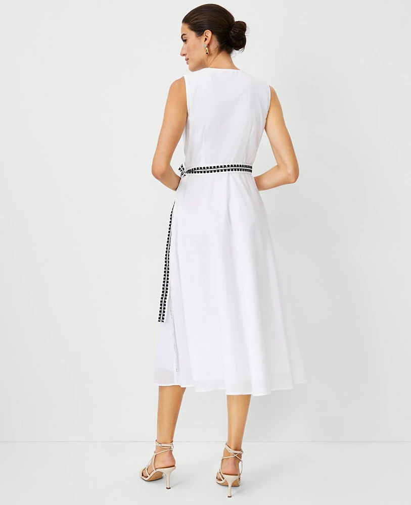 Ann Taylor Petite Embroidered Midi Wrap Dress White Women's