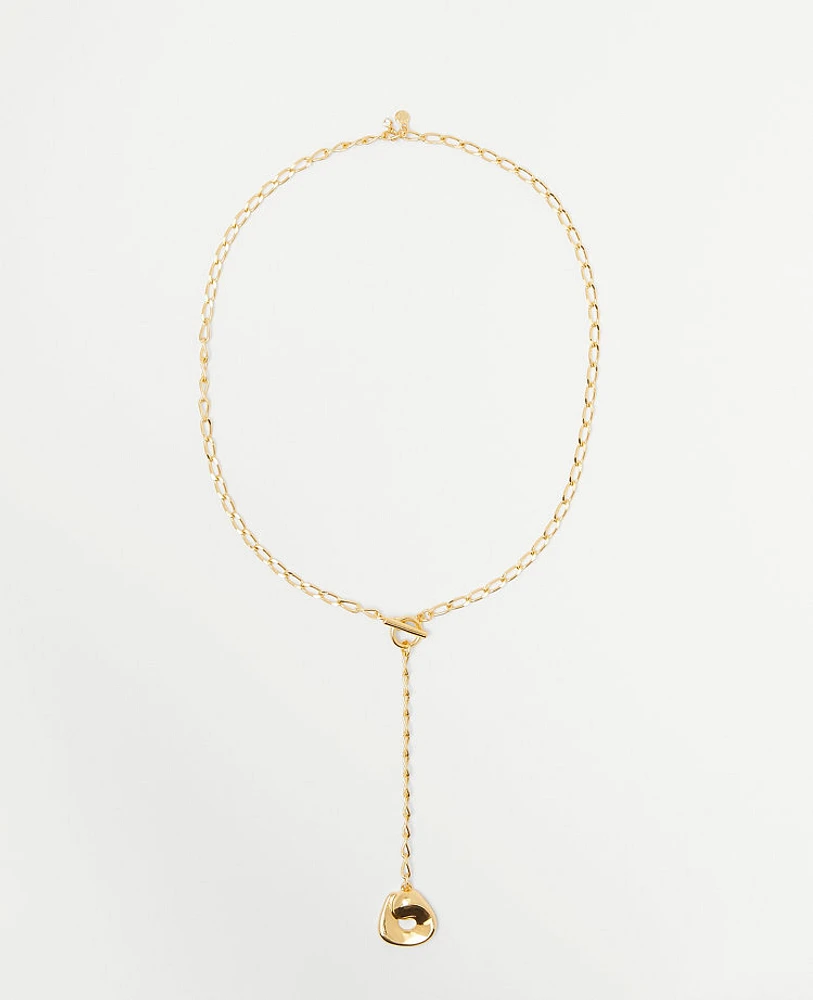 Ann Taylor Metal Disc Lariat Necklace Goldtone Women's