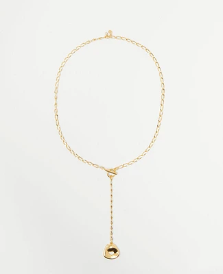 Ann Taylor Metal Disc Lariat Necklace Goldtone Women's