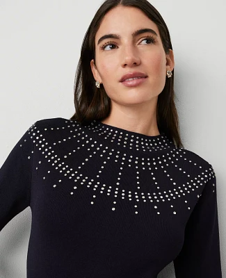 Ann Taylor Embellished Mock Neck Sweater T-Shirt Night Sky Women's