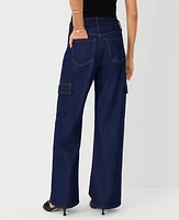 Ann Taylor The Petite Mid Rise Wide Leg Cargo Jean Classic Rinse Wash Women's