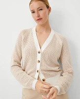 Ann Taylor Petite Textured Stripe V-Neck Wedge Cardigan Tan/White Women's