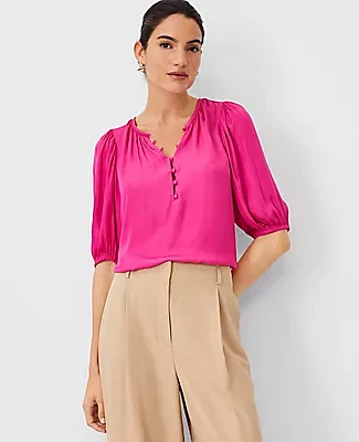 Ann Taylor Petite Button Popover Top