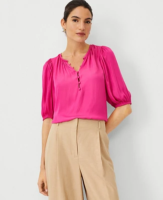 Ann Taylor Petite Button Popover Top Bold Pink Women's