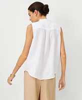 Ann Taylor Petite Linen Split Neck Sleeveless Popover Top White Women's