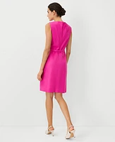 Ann Taylor Petite Boatneck Linen Blend Belted Sheath Dress Bold Pink Women's