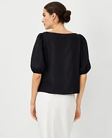 Ann Taylor Petite Linen Blend Boatneck Popover Top Black Women's