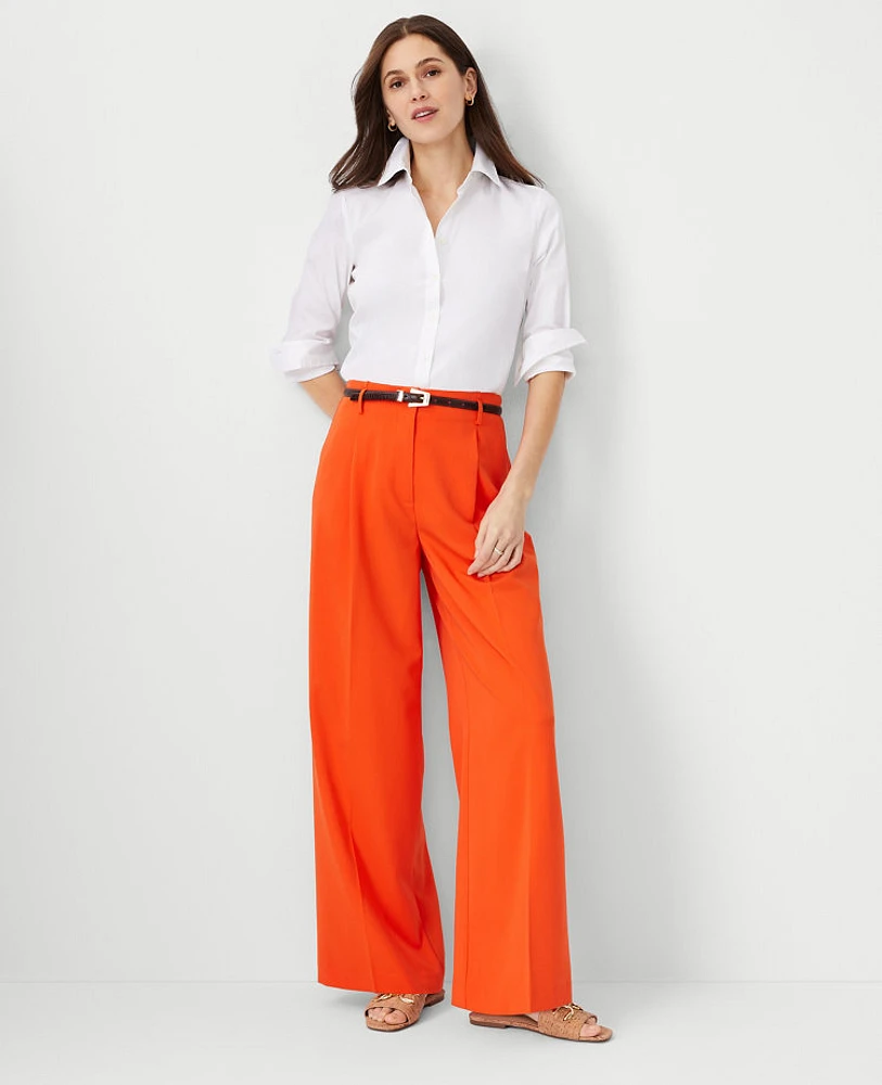 Ann Taylor The Petite Single Pleated Wide Leg Pant Flame Azalea Women's