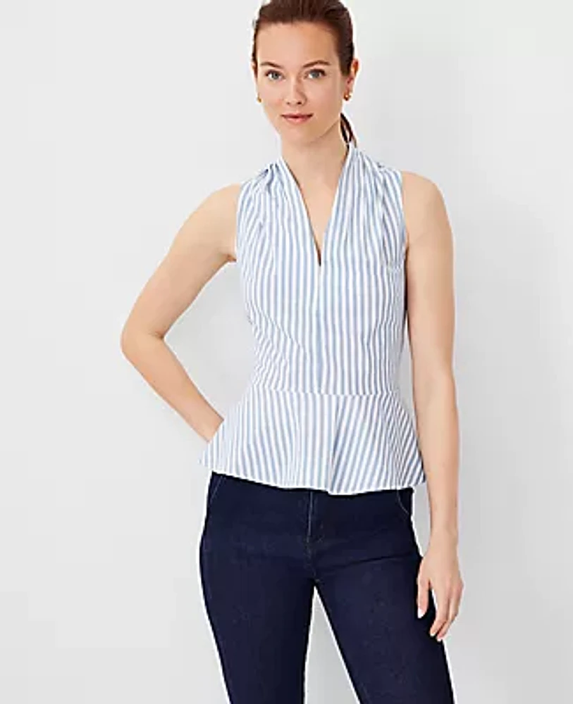 Ann Taylor Petite Striped Peplum Halter Top