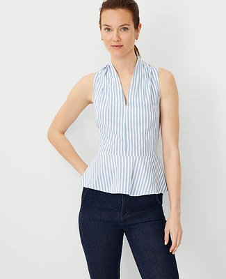 Ann Taylor Petite Striped Peplum Halter Top Coastline Blue Women's