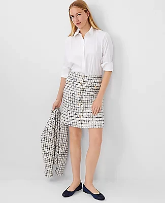 Ann Taylor Petite Tweed Button A-Line Skirt