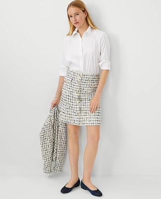 Ann Taylor Petite Tweed Button A-Line Skirt Blue Lake Women's