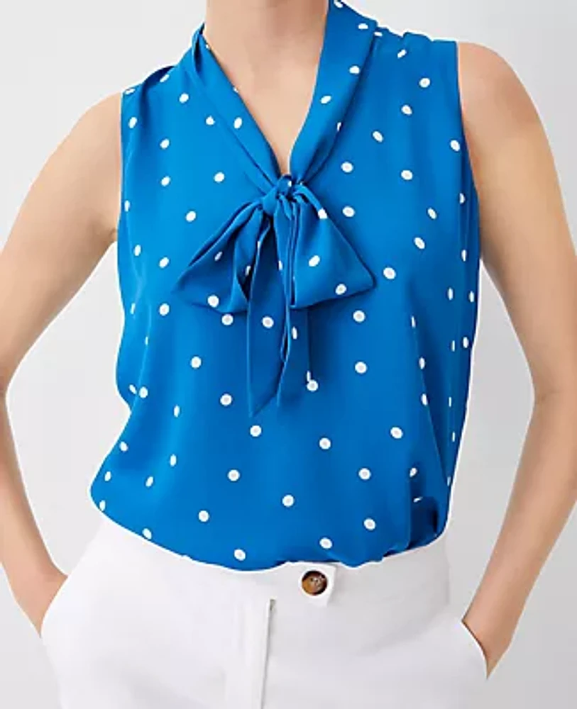 Ann Taylor Petite Dotted Bow Tie Neck Shell Top