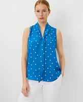 Ann Taylor Petite Dotted Bow Tie Neck Shell Top Santorini Women's