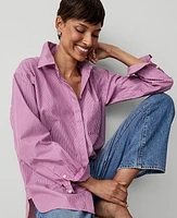 Ann Taylor Stripe Oversized Shirt Pink/White Combo Women's