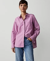 Ann Taylor Stripe Oversized Shirt Pink/White Combo Women's