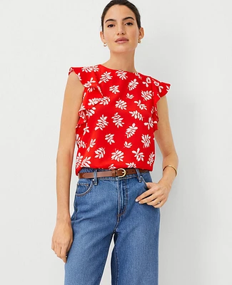 Ann Taylor Petite Leafed Ruffle Top Fiery Red Women's