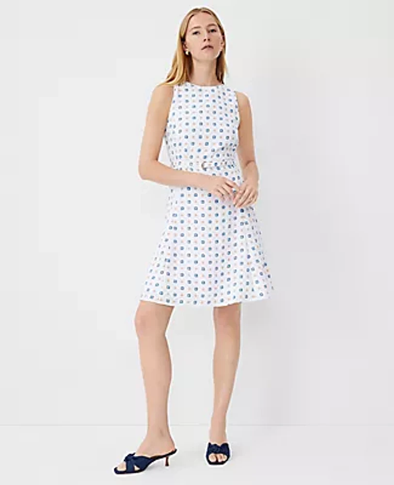 Ann Taylor Petite Geo Georgette Belted Flare Dress