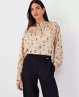 Ann Taylor Petite Floral Half Placket Button Top