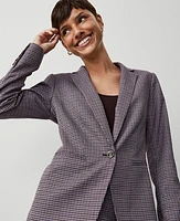 Ann Taylor The Petite Hutton Blazer Houndstooth Burgundy Multi Women's