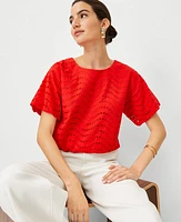 Ann Taylor Petite Cotton Eyelet Gathered Top Fiery Red Women's