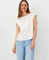 Ann Taylor Tall Windowpane Boatneck T-Shirt Baguette Women's