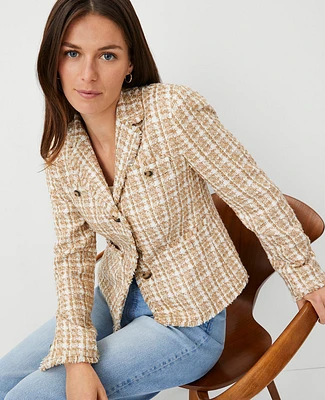 Ann Taylor Petite Fitted Tweed Jacket Camel Combo Women's