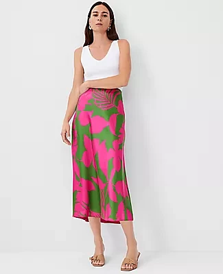 Ann Taylor Petite Tropical Bias Midi Slip Skirt