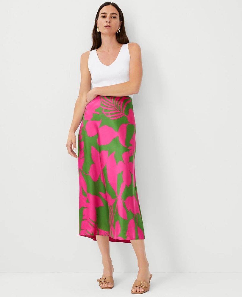 Ann Taylor Petite Tropical Bias Midi Slip Skirt Matcha Women's