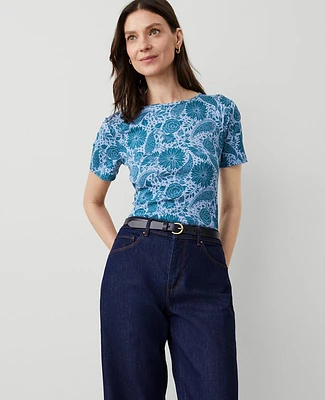 Ann Taylor Floral Pima Cotton T-Shirt Underwater Teal Women's