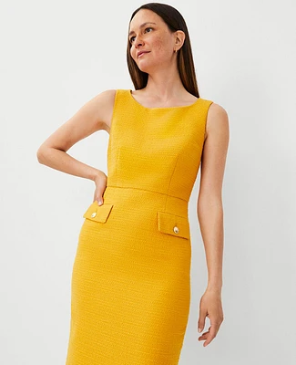 Ann Taylor Petite Tweed Pocket Sheath Dress Spring Marigold Women's