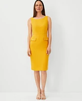 Ann Taylor Petite Tweed Pocket Sheath Dress Spring Marigold Women's