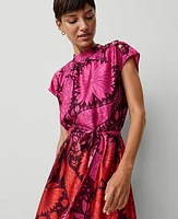 Ann Taylor Floral Mock Neck Belted Shift Dress Bold Pink Women's