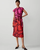 Ann Taylor Floral Mock Neck Belted Shift Dress Bold Pink Women's