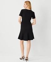 Ann Taylor Petite Shoulder Button Flare Dress Black Women's