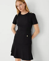 Ann Taylor Petite Shoulder Button Flare Dress Black Women's