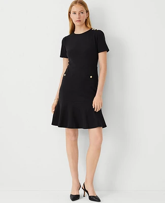 Ann Taylor Petite Shoulder Button Flare Dress Black Women's